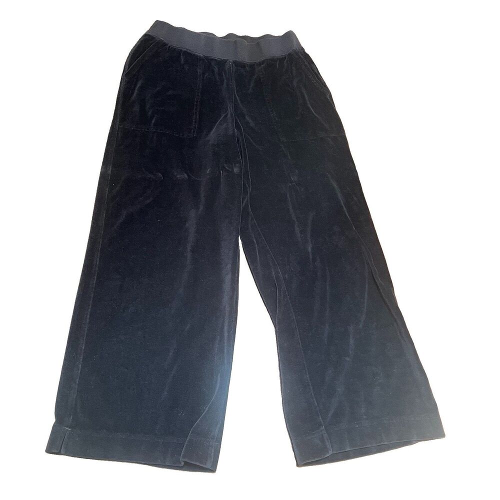 PACT Pure Velour Wide Leg Pants M Black Organic Cotton Cozycore Lounge Pockets